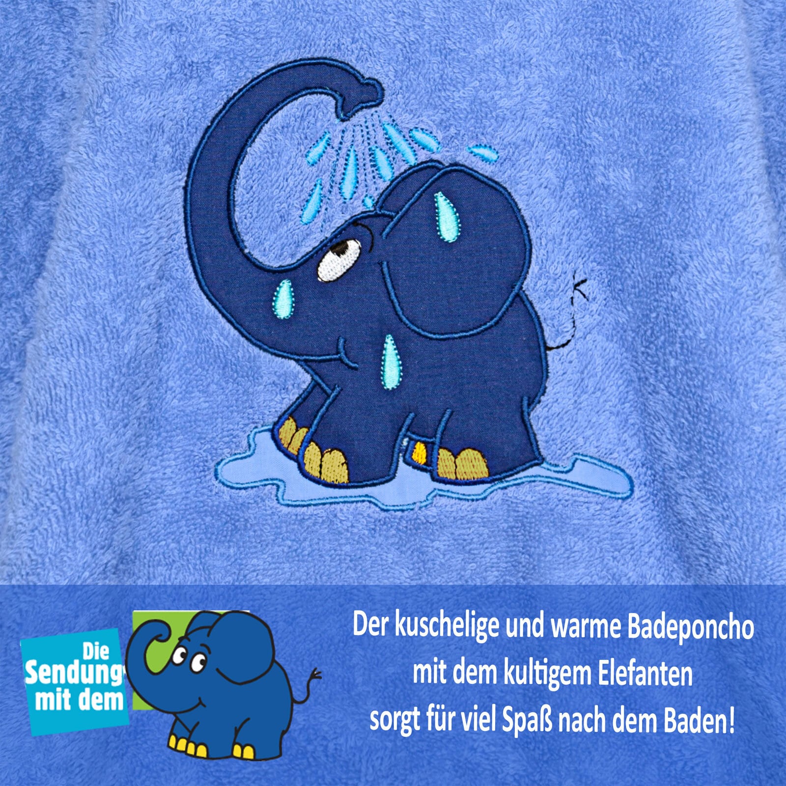 Smithy Badeponcho ELEFANT 55 x 70 cm blau