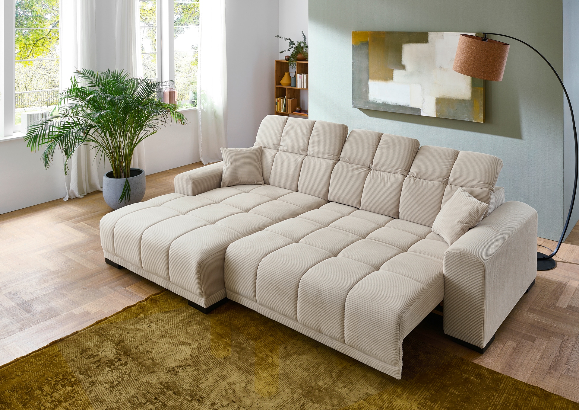 Ecksofa MACON 195 x 301 cm Cord beige