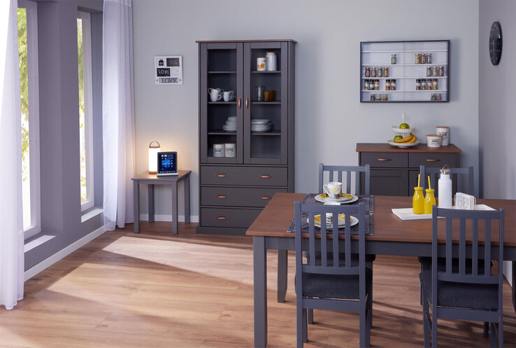 Vitrine NICLAS 90x190x38,4 cm Massivholz grau