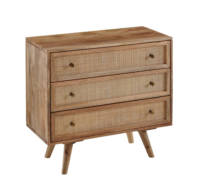Sideboard 80 x 75 cm Mango massiv und Rattan