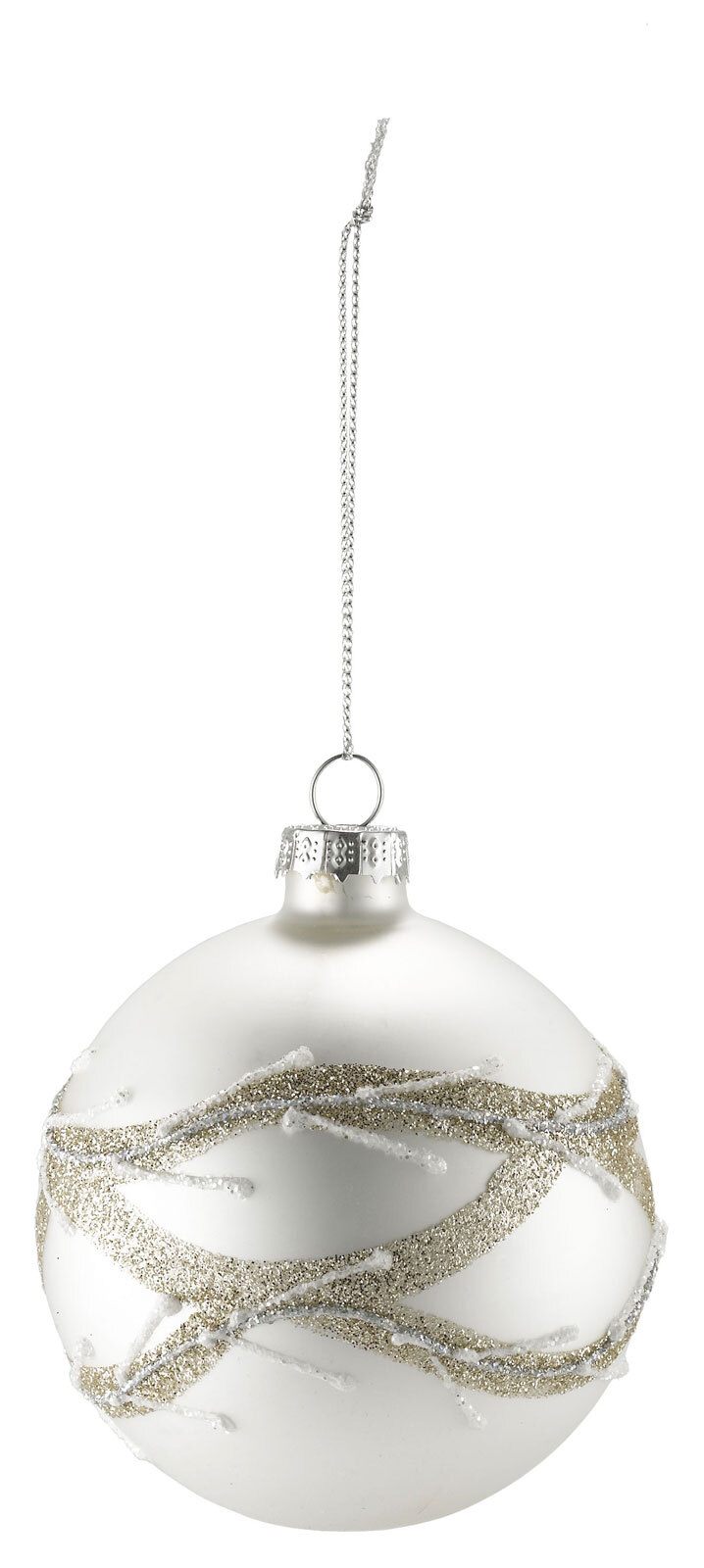 casaNOVA Weihnachtskugel 10 cm silberfarbig matt /Glitzer goldfarbig & weiß