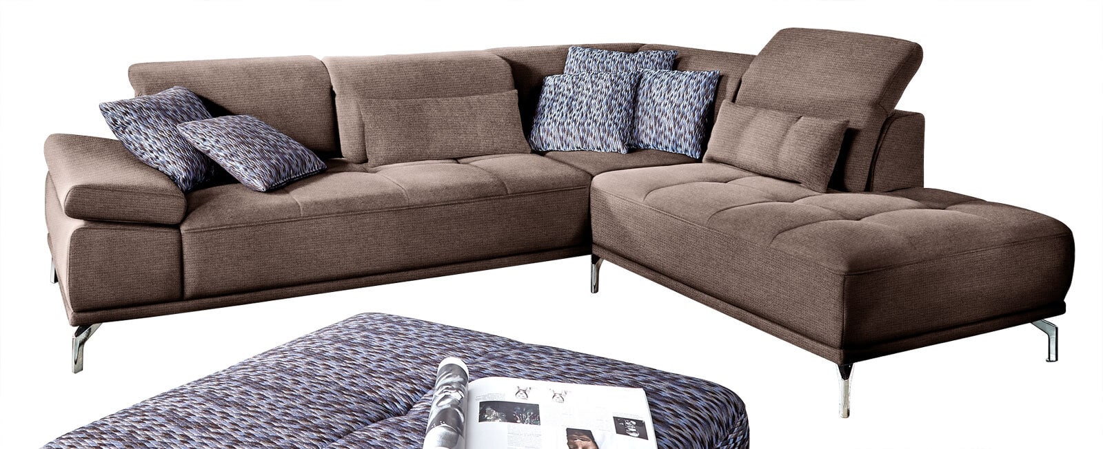 Ecksofa CALUNA 273 x 234 cm Stoffbezug schlammbraun