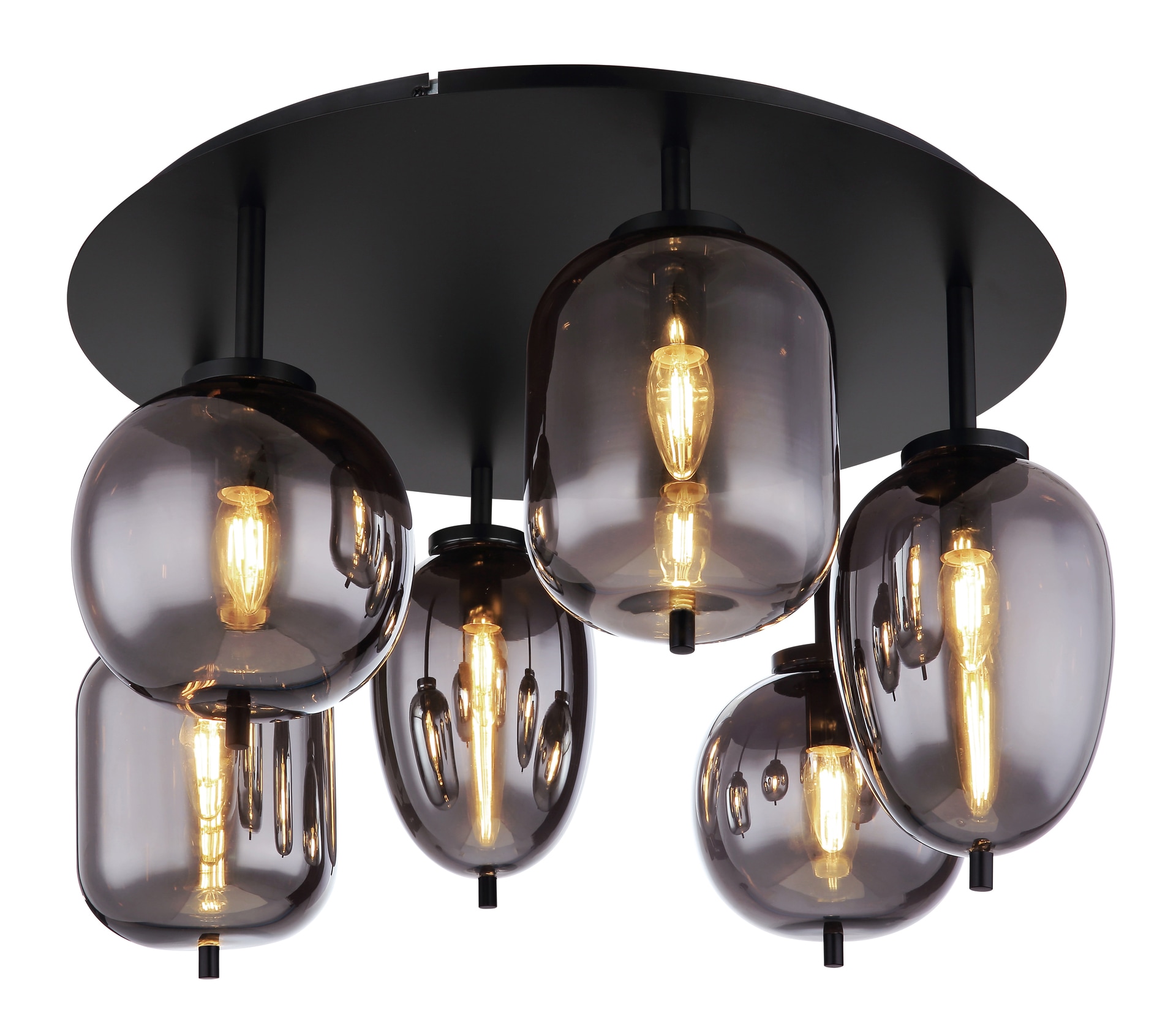 GLOBO Retrofit Deckenlampe BLACKY 6-flg schwarz /rauchfarbig