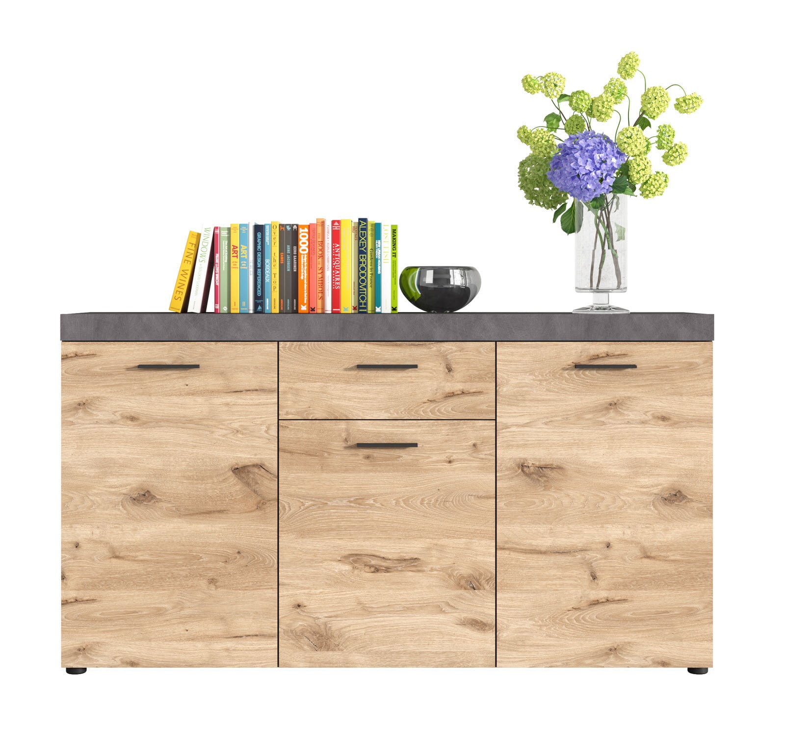 Sideboard SWIFT 160 x 89 cm Eiche braun/ grau