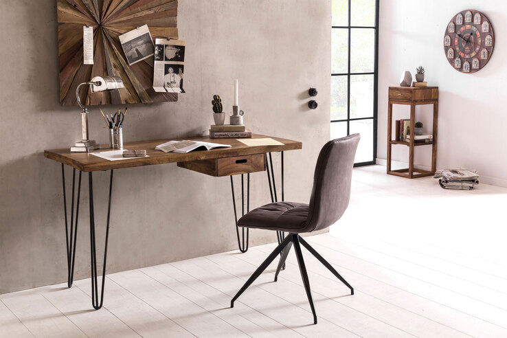 Schreibtisch mit Schublade 130 x 76 cm Braun Schwarz