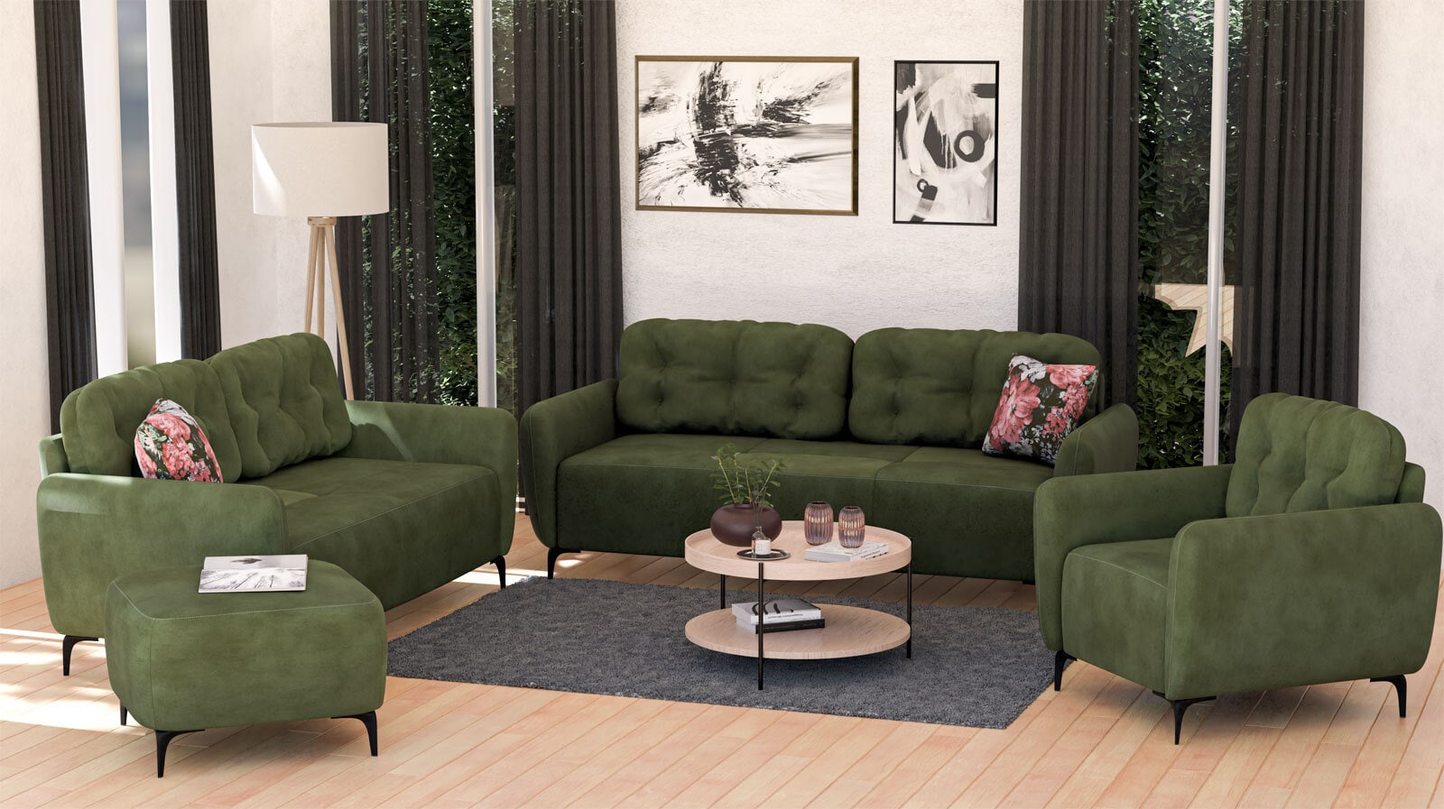 Sofa 3-Sitzer VENTA dunkelgrün