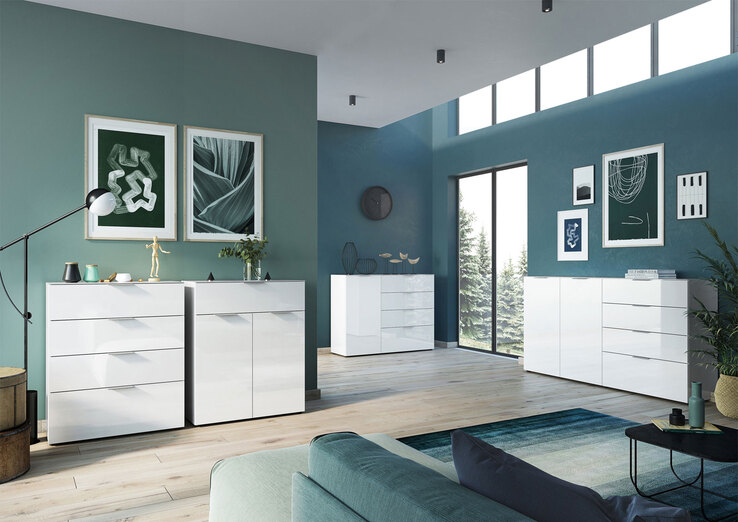 CASAVANTI Kommode OAKLAND 83 x 102 cm Glas Weiß/Weiß