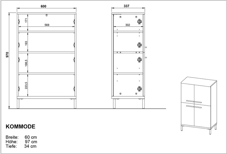 Kommode YONKERS 60 x 97 cm Graphit/ Navarra Eiche