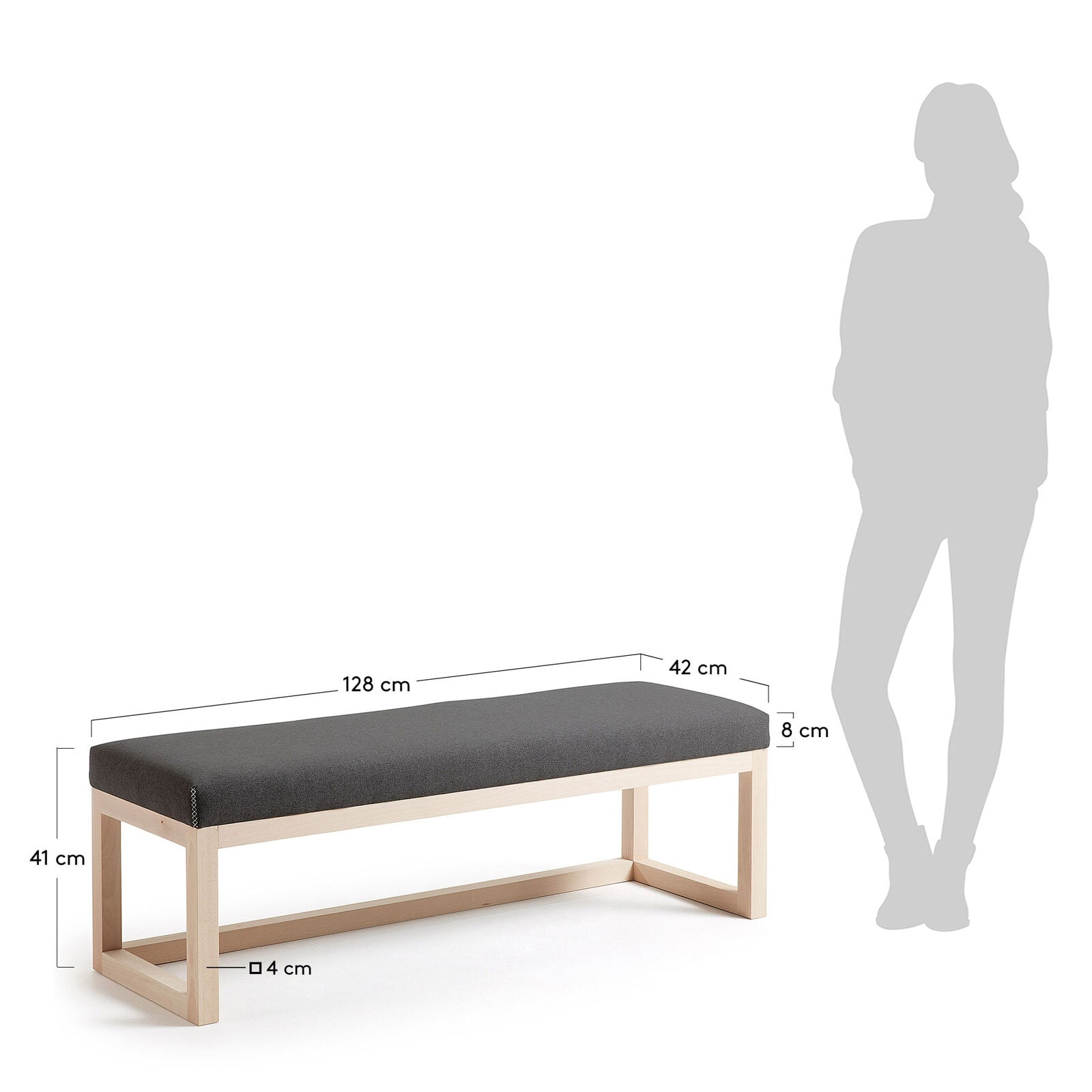 Kave Home Sitzbank YOLA 128 x 41 cm dunkelgrau/ braun