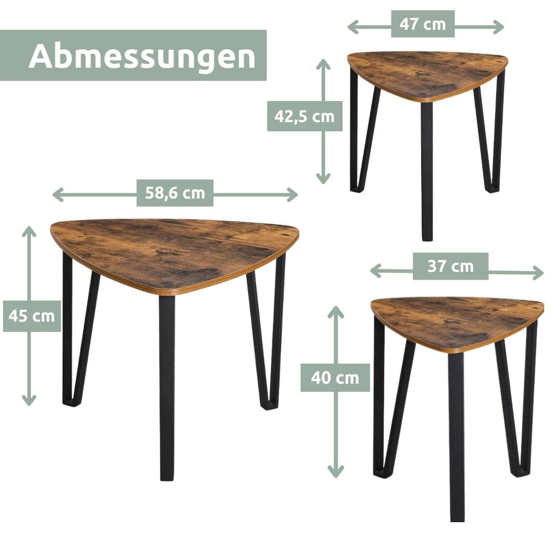 holz4home Beistelltisch 3er-Set Holzdekor Vintagebraun