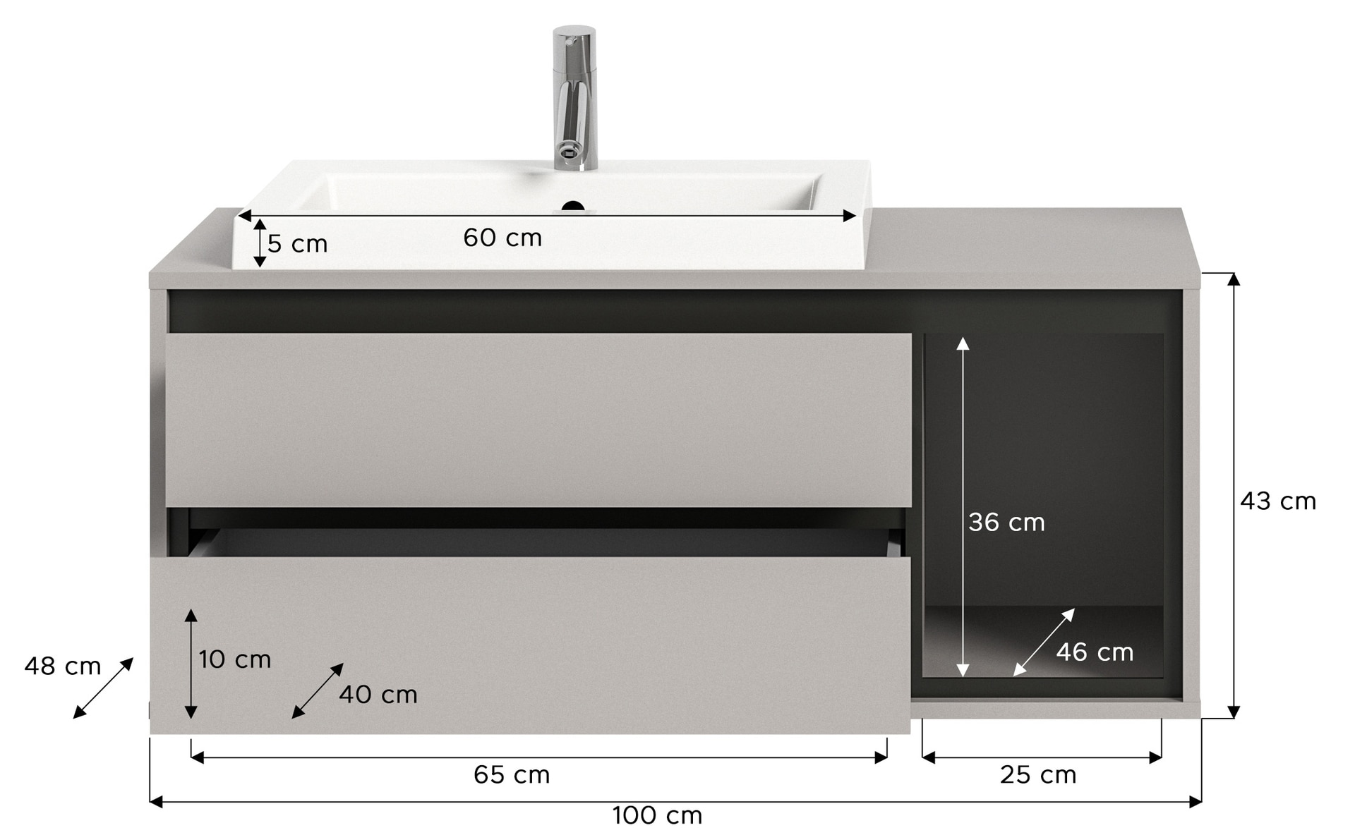 Bad-Waschtisch JARU grau/schwarz 100cm