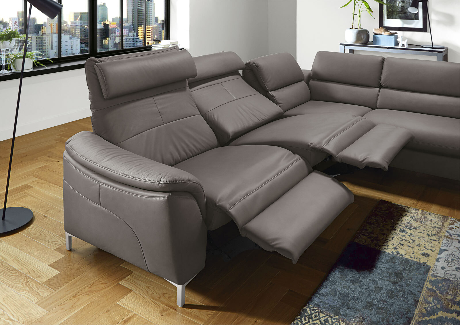 MONDO Ecksofa BAVERO mit Funktion Leder granitgrau