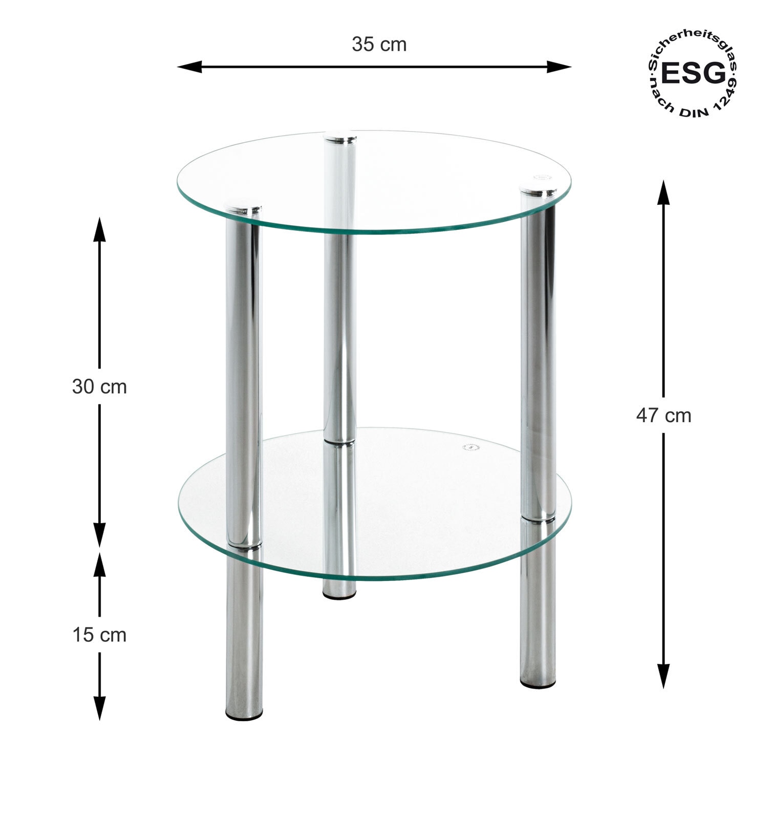 Beistelltisch rund 47 cm Glas Chrom