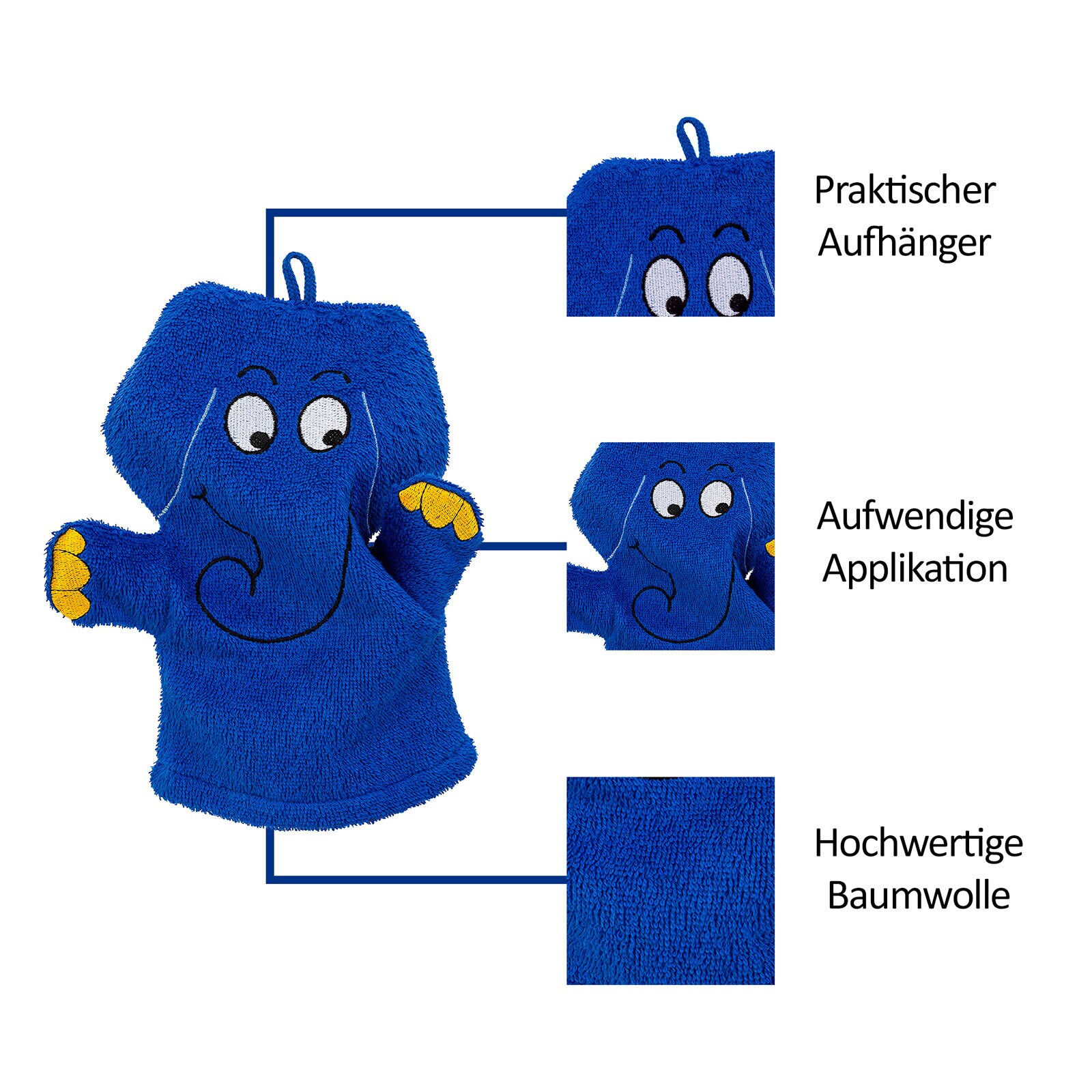 Smithy Waschhandschuh Set BLAUER ELEFANT 2-teilig blau/weiß