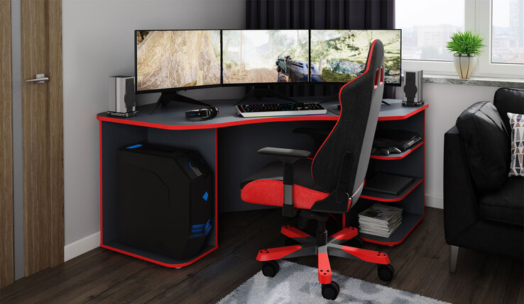 CASAVANTI Gaming Tisch TRON 196 x 85/76 cm NB anthrazit /rot