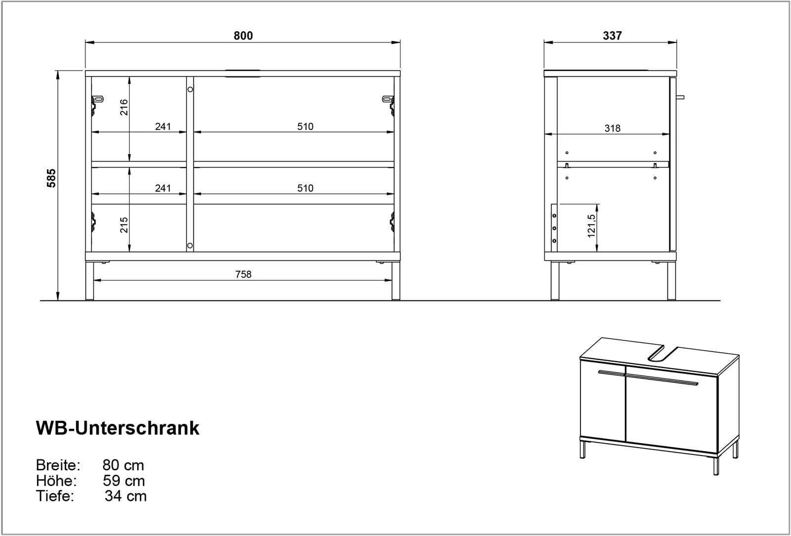 CASAVANTI Waschbeckenunterschrank YONKERS 80 x 59 cm Kaschmir/ Nussbaum