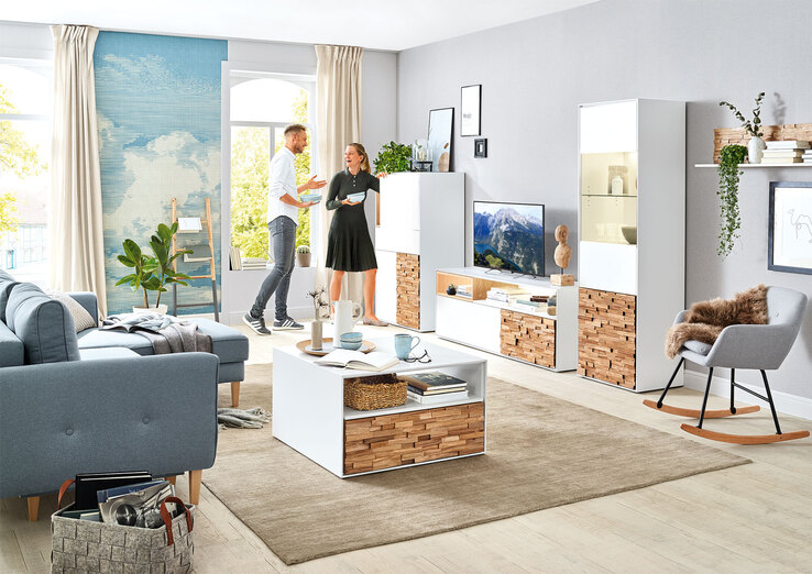 PHILL HILL Couchtisch MIA 80 x 80 cm Eiche massiv /weiß lackiert