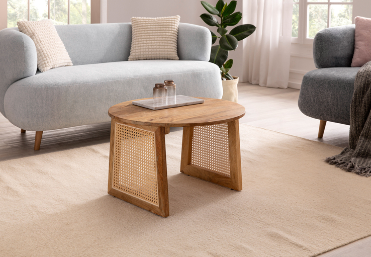 CASAVANTI Couchtisch 65x40 cm Mango Massivholz/Rattan braun