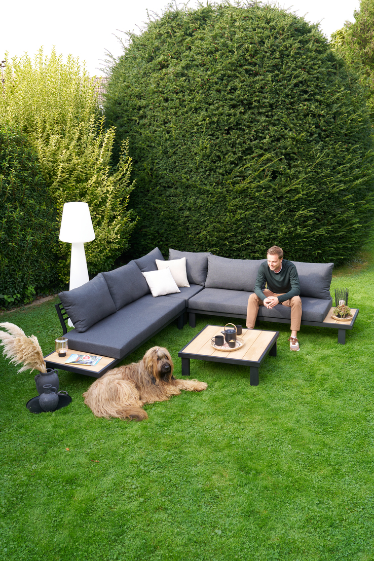 Garden FLAIR Living Gartenlounge ROMA 4-teilig schwarz /Teak /grau