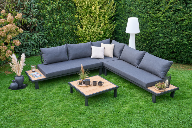 Garden FLAIR Living Gartenlounge ROMA 4-teilig schwarz /Teak /grau