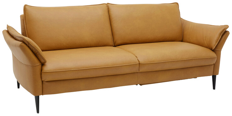 PURO Ledersofa 3-Sitzer STRASSBURG II Cloudy kurkuma