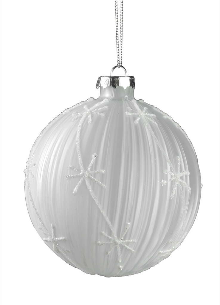 casaNOVA Weihnachtskugel 10 cm weiß transparent / bemalt /Glitzer weiß