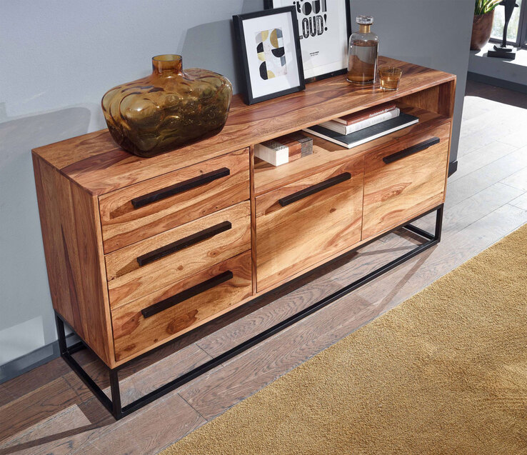 Sideboard 165 x 80 cm Schwarz/ Sheesham massiv