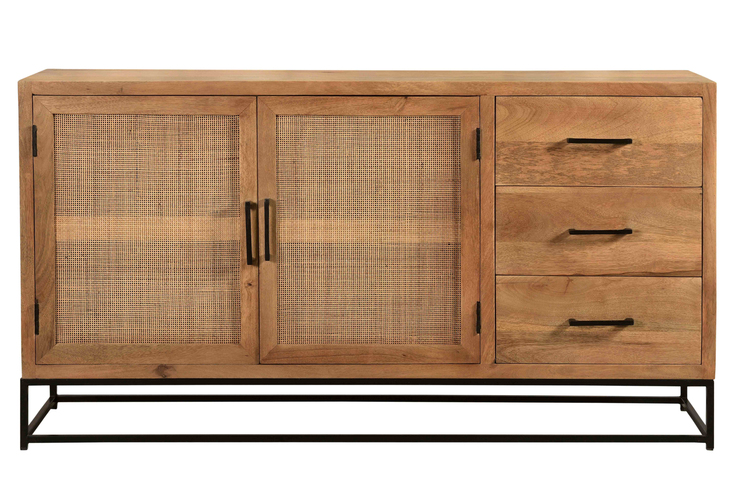 Sideboard 150 x 80 cm Mango lackiert mit Rattan-Front