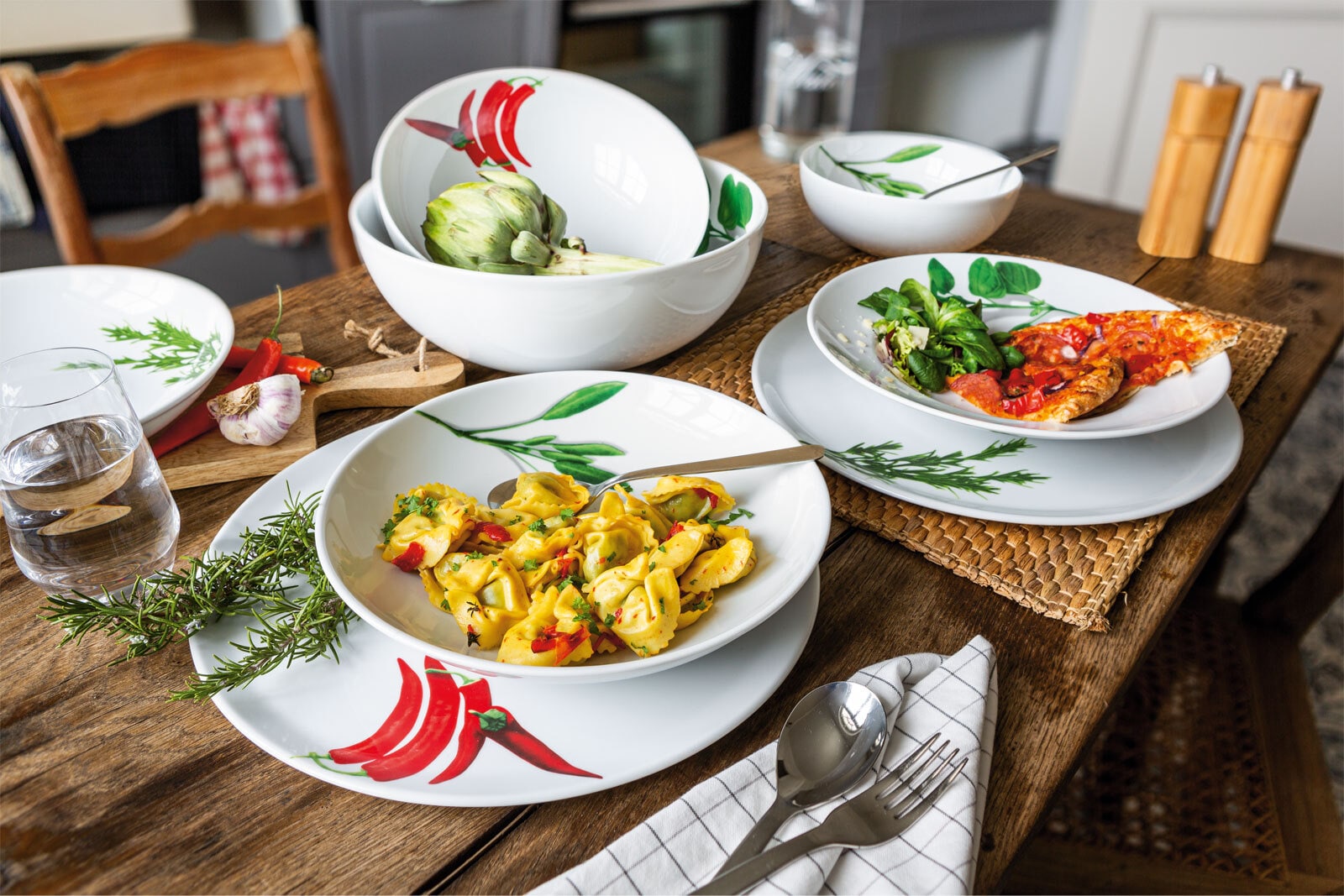 CreaTable Pastabowl KRÄUTER CHILLI 6er Set weiß