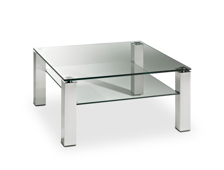 HAUKE HENDRIKS Couchtisch 80 x 80 cm Klarglas/ Metall matt vernickelt