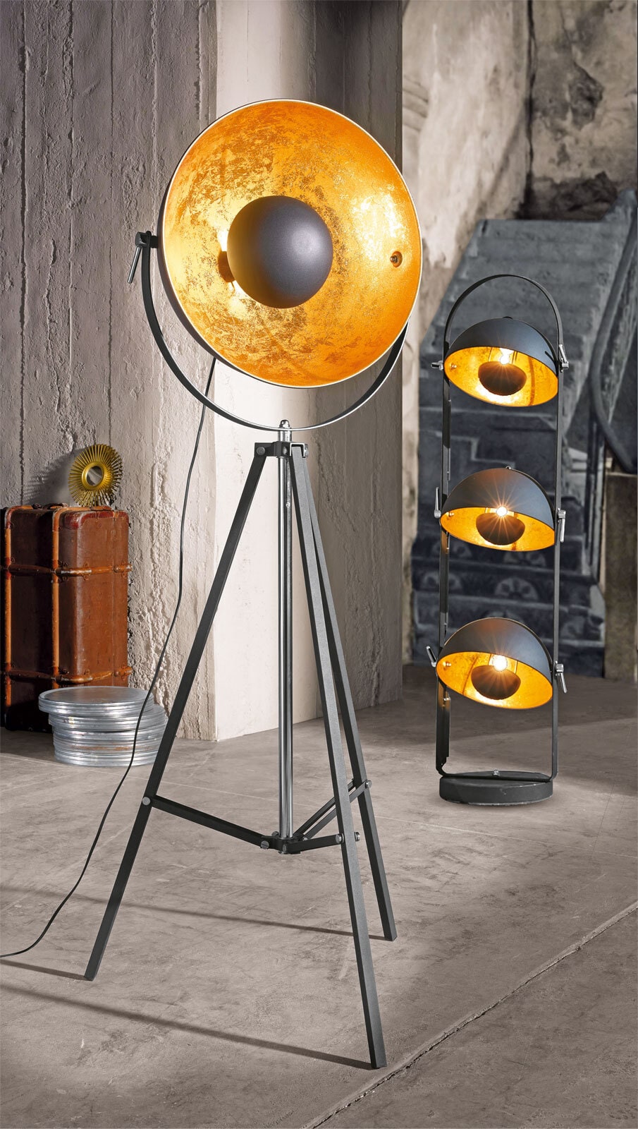 casaNOVA Retrofit Stehlampe FAME 1-flg schwarz/goldfarbig