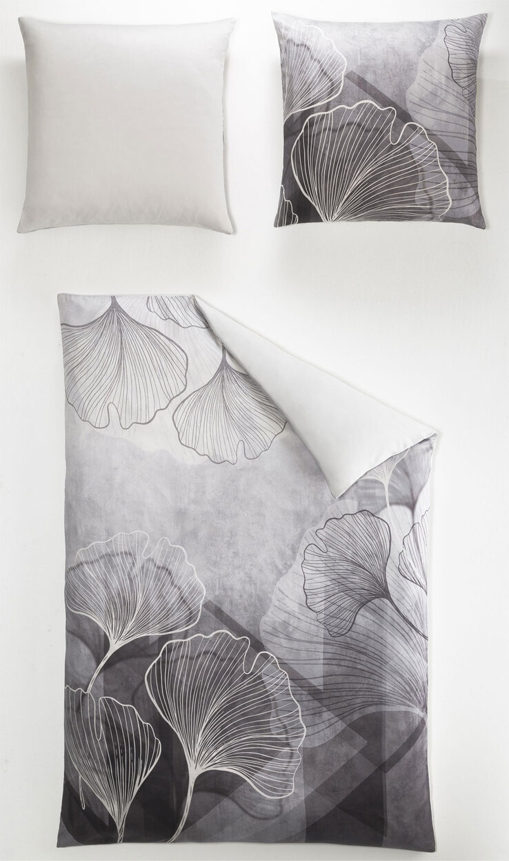 casaNOVA Satin-Bettwäsche GINKO 135 x 200 cm weiß/grau