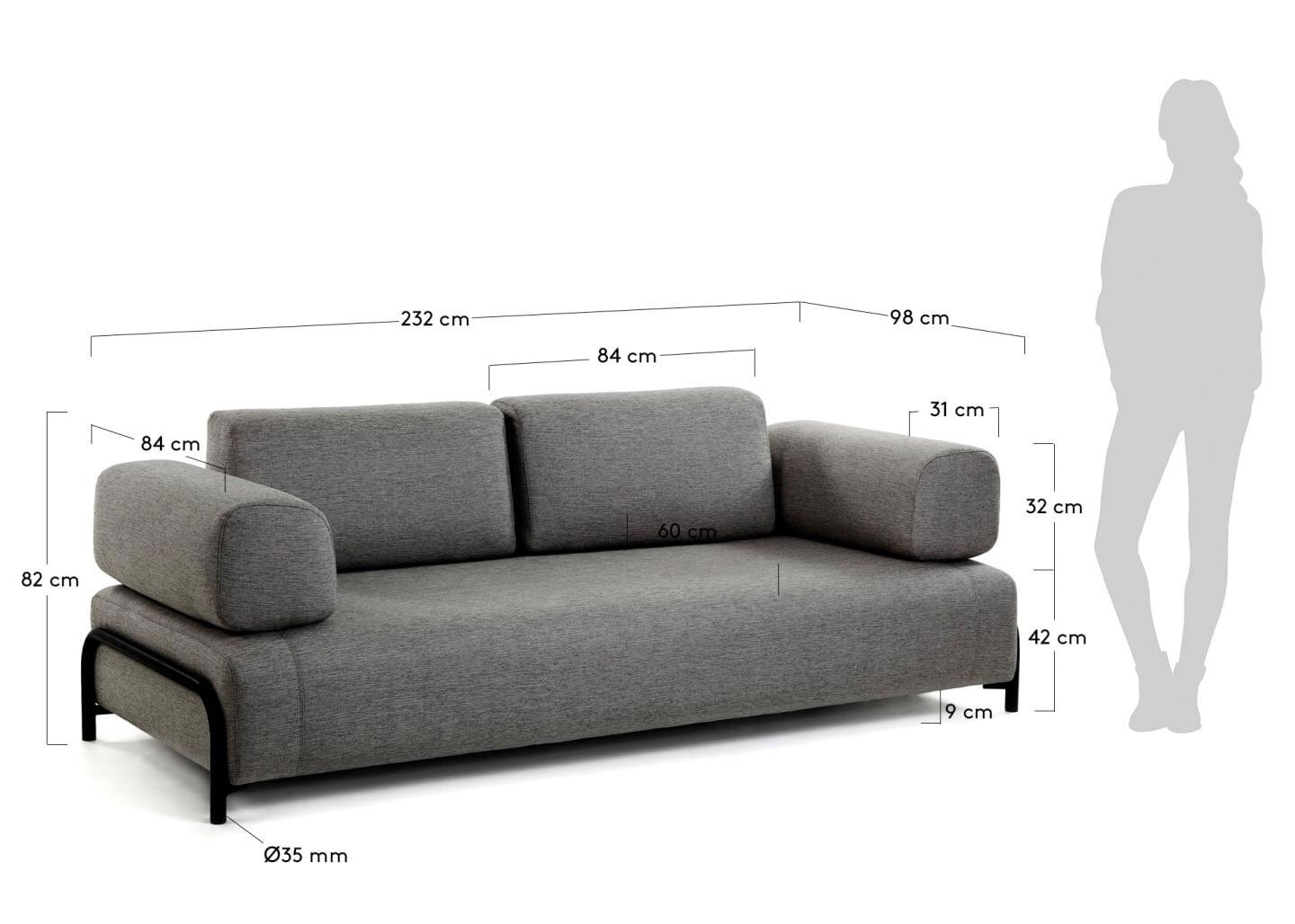 Kave Home Sofa 3-Sitzer COMPO AL dunkelgrau