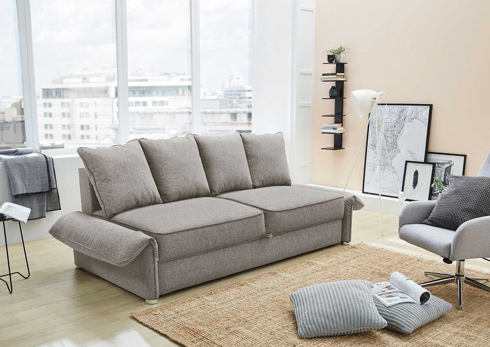 Schlafsofa LENNY 215 cm Stoffbezug beige