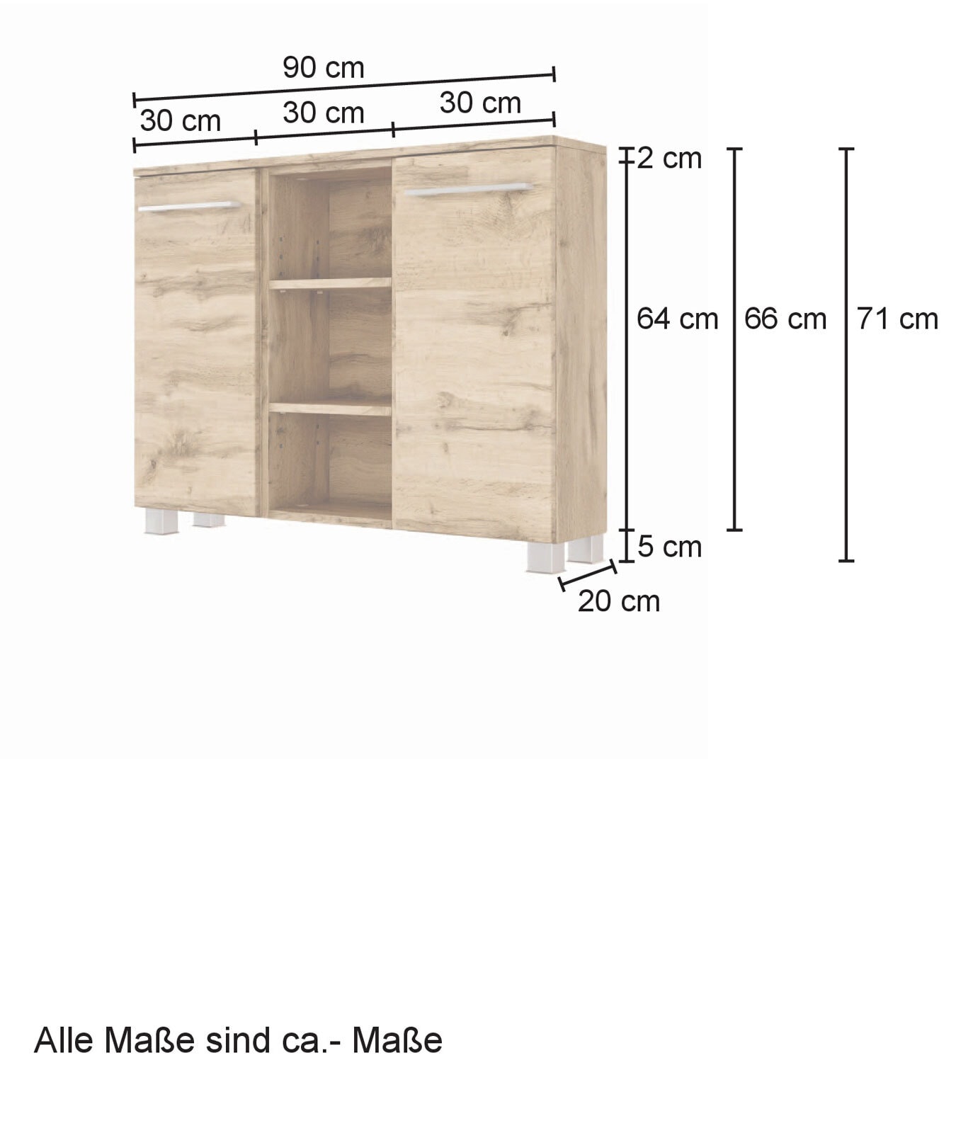 Sideboard LIVORNO 90 x 66 cm Wotan Eiche/ Weiß matt