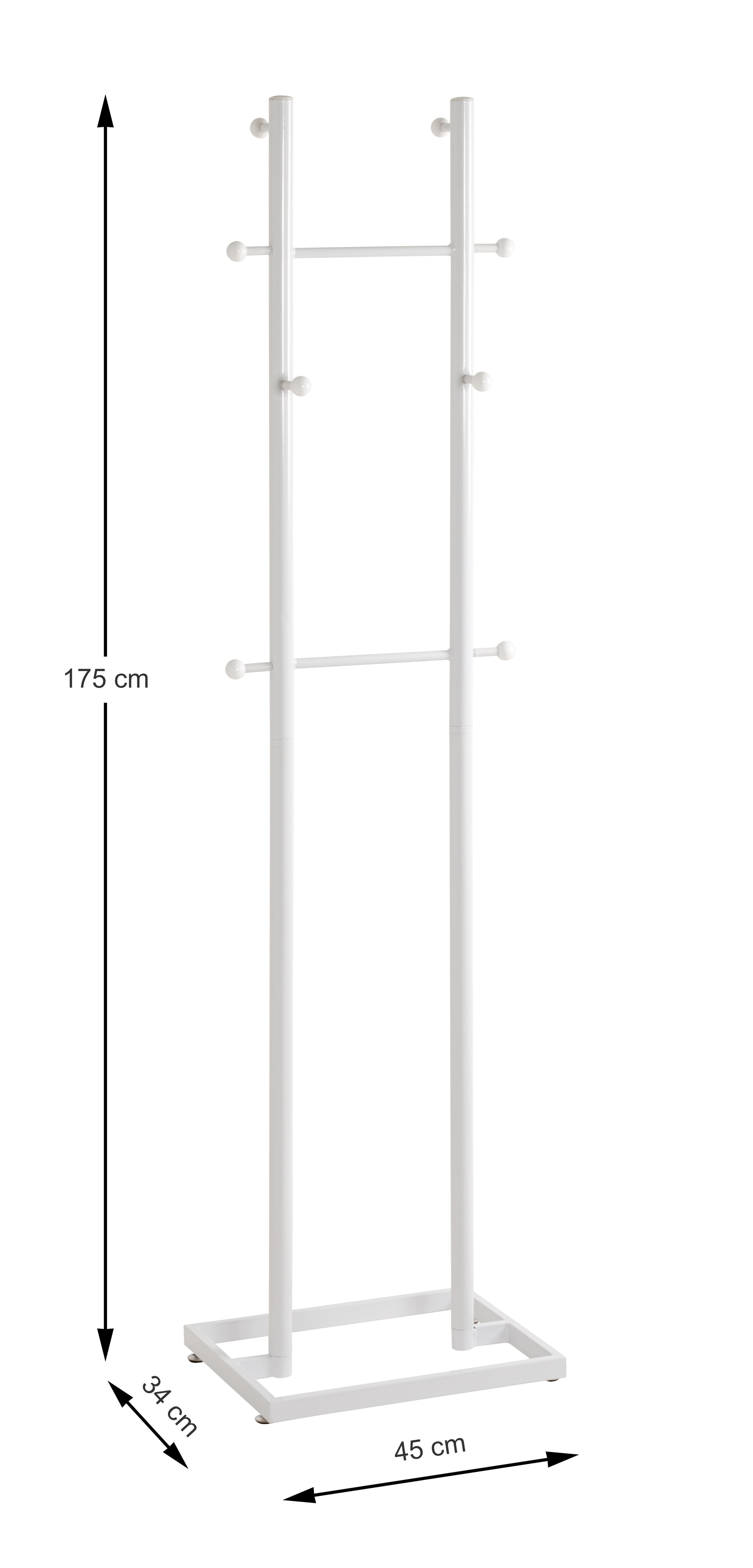 Garderobenständer 45 x 175 x 34 cm Metall weiß