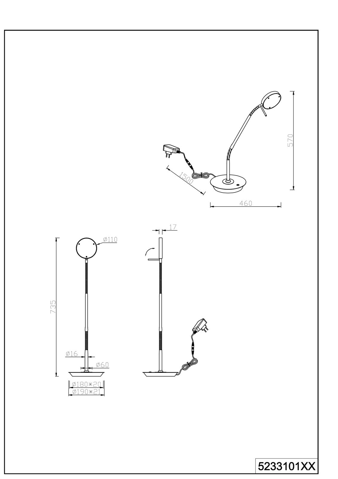 TRIO LED Tischlampe MONZA nickelfarbig