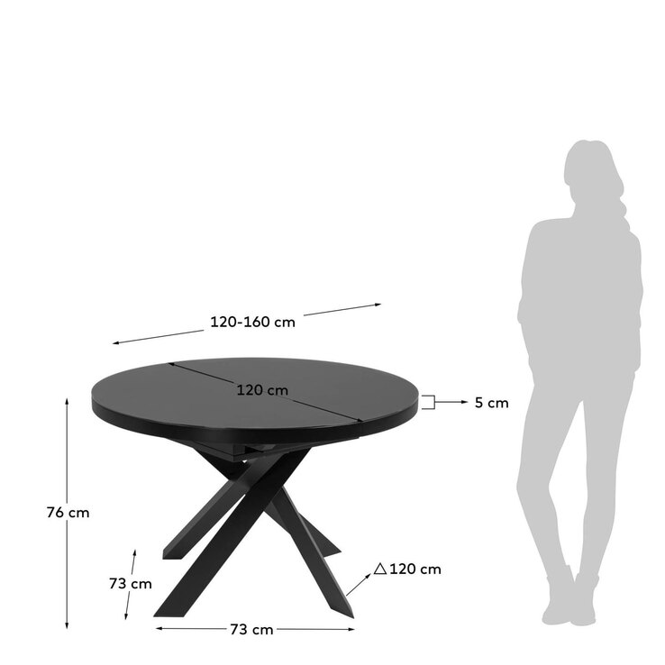 Kave Home Esstisch rund VASHTI 120-160 x 120 cm stahl /Glas