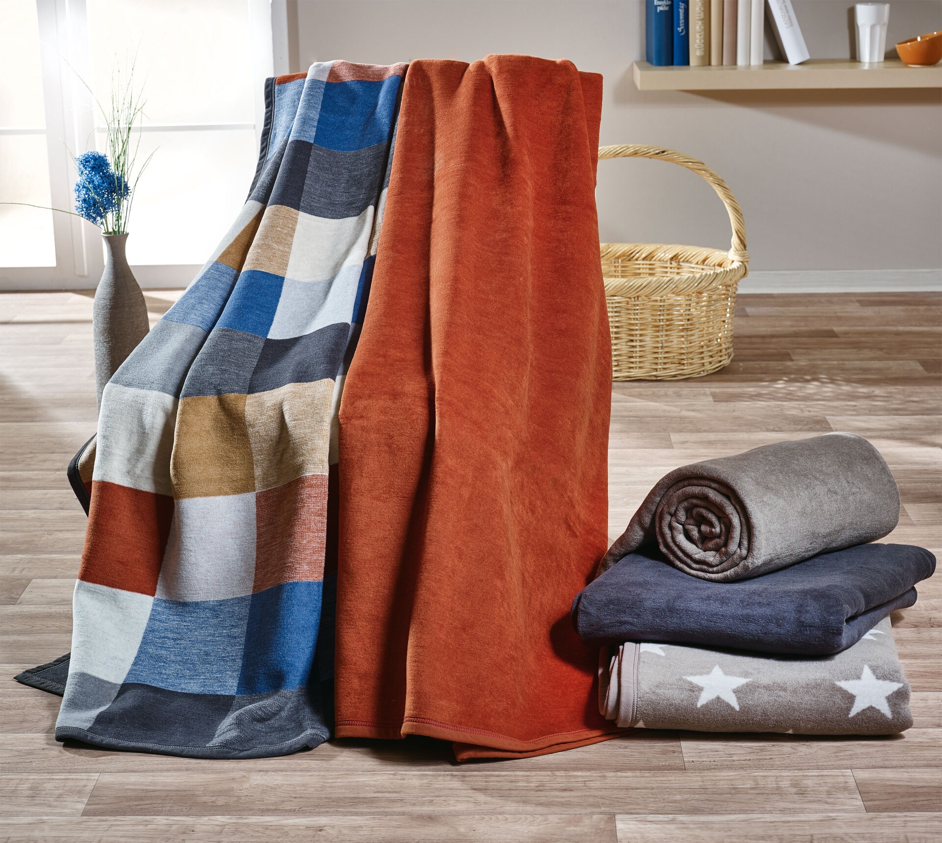 Biederlack Wohndecke COTTON HOME 150 x 200 grau/braun