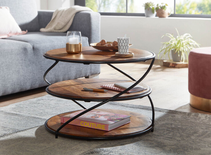 CASAVANTI Couchtisch rund 58 cm Schwarz/ Sheesham massiv