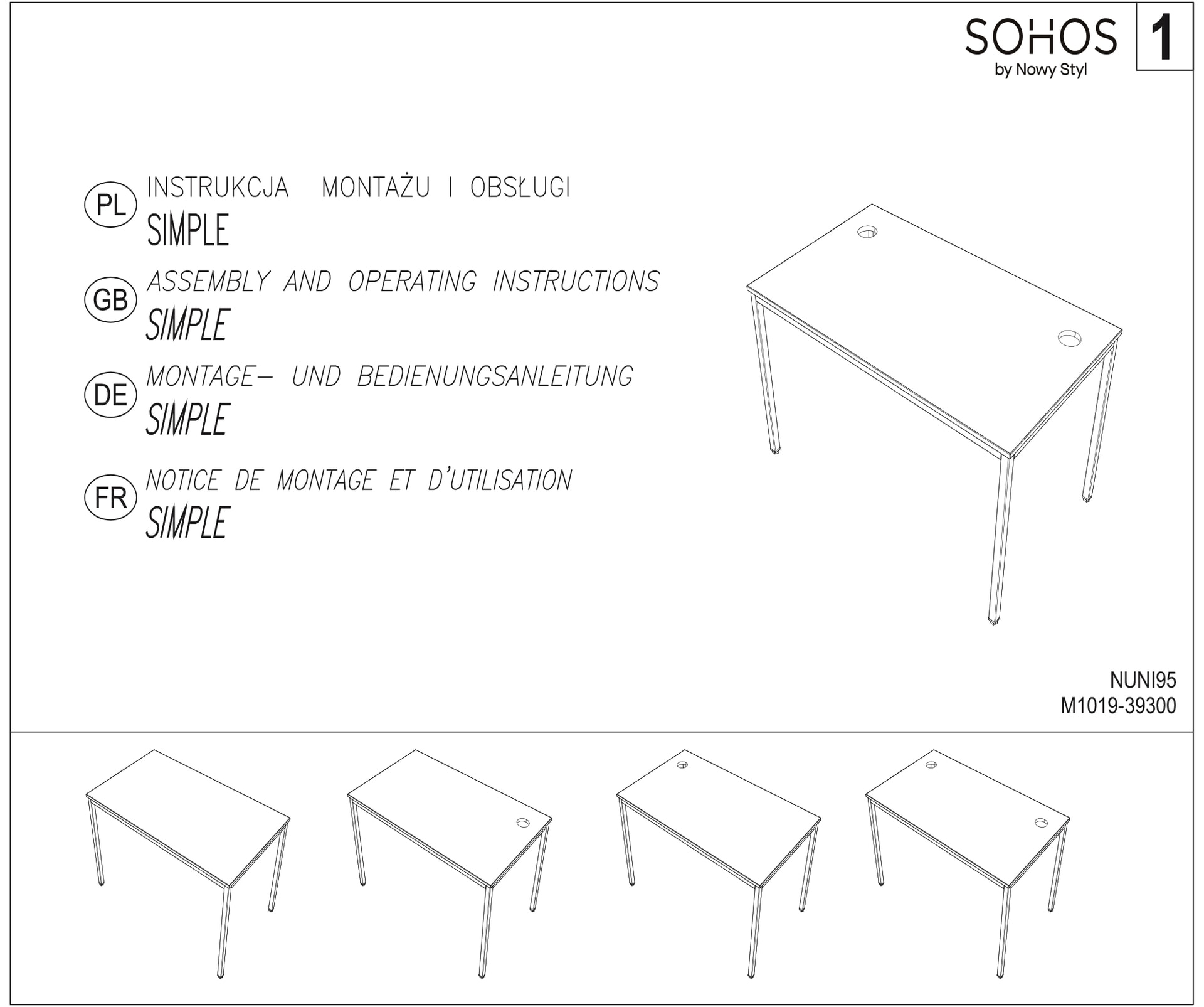 NOWY STYL Schreibtisch SIMPLE 70 x 140 cm weiß