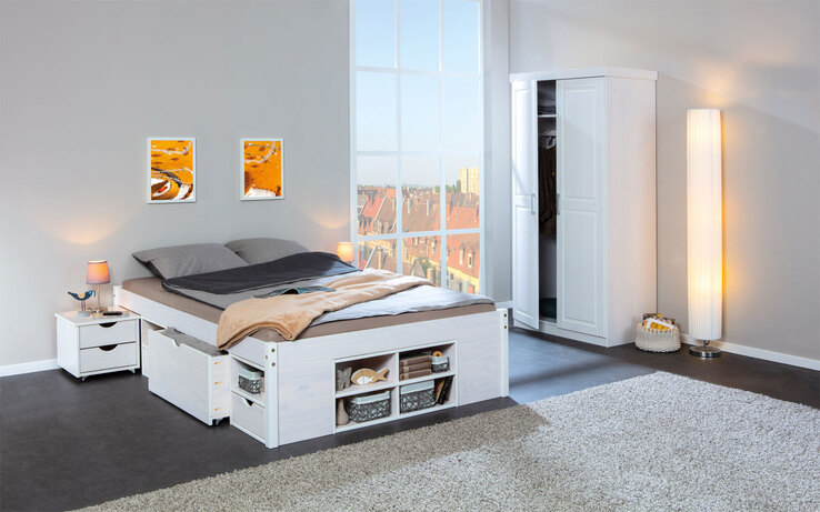 Stauraum-/Funktionsbett Lauro 160 x 200 cm weiß