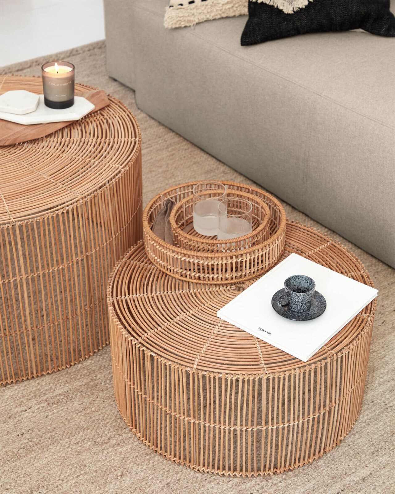 Kave Home Couchtisch ELMIMA 2-teilig Rattan braun