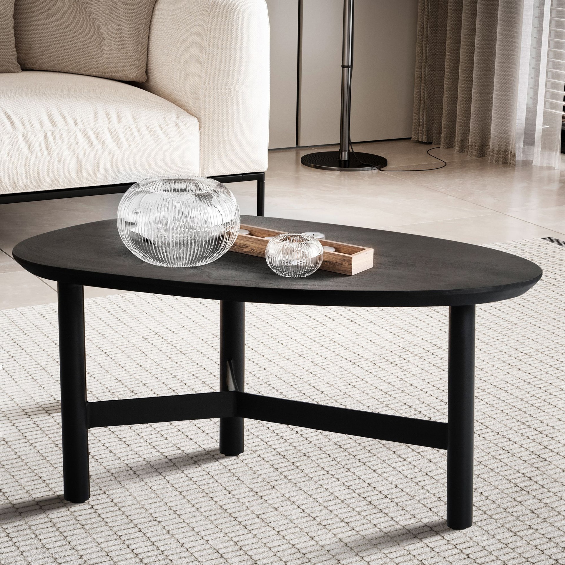 CASAVANTI Couchtisch 86x50 cm Massivholz Mango schwarz