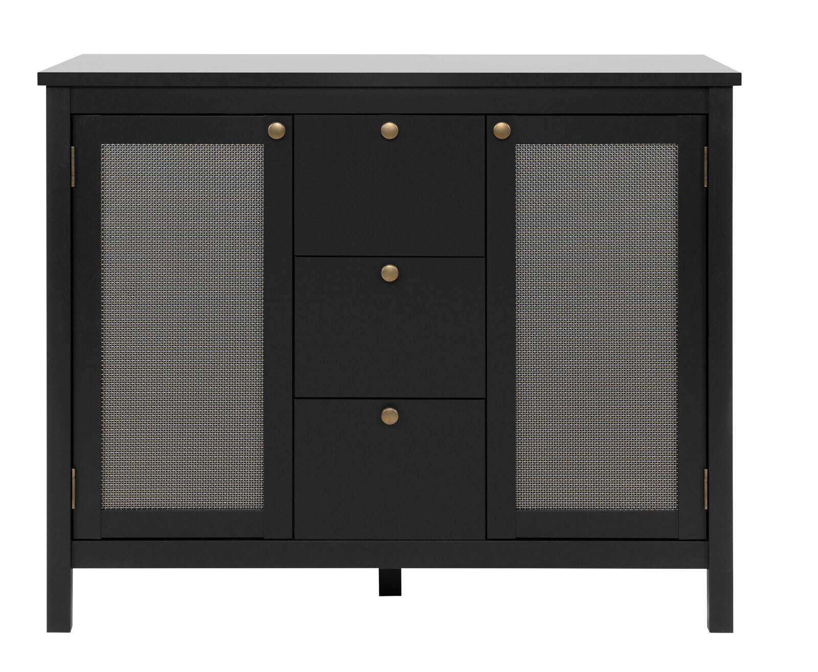 Sideboard CORDOBA 110 x 90 cm schwarz / Geflecht Nobel