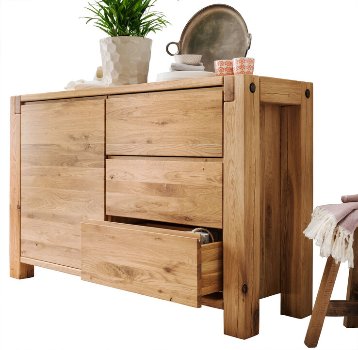 VALMONDO Kommode 45 x 140 x 90 cm Eiche massiv in Braun