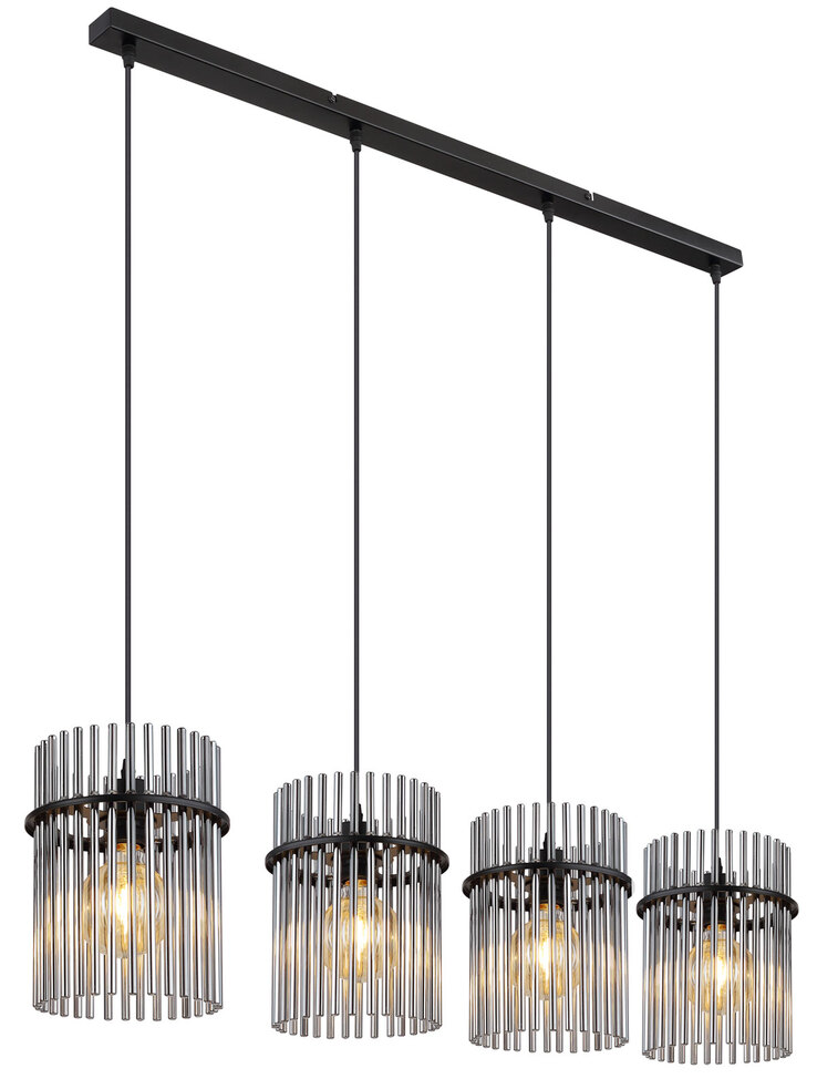GLOBO Retrofit Balkenpendel GORLEY 4-flg schwarz /rauchfarbig