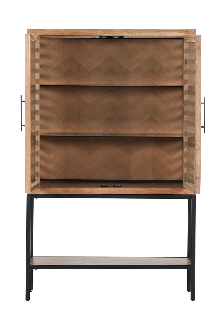 INTERhome Glasschrank SHOWCASE 100 x 160 cm Akazie massiv natur gesmoked lackiert/Glastüren