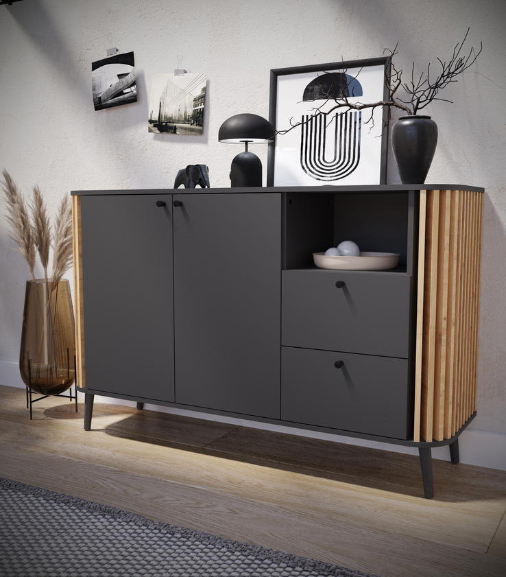 Sideboard PURE 138 x 88 cm grau-Dekor/Eiche-Dekor