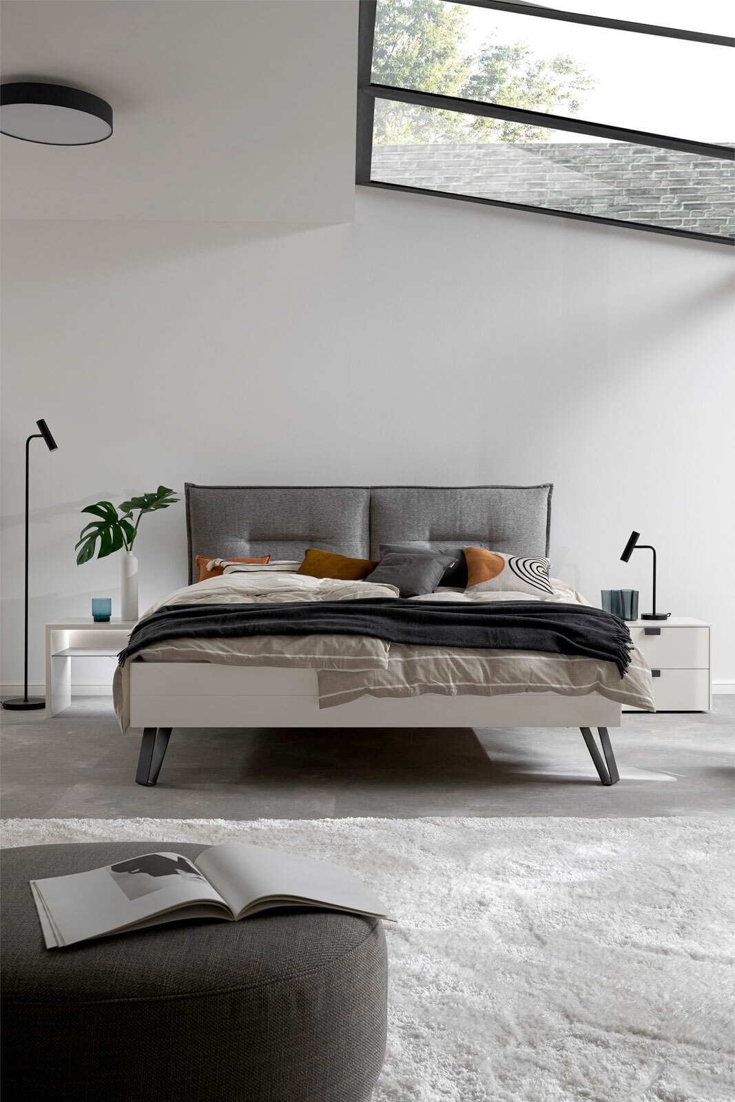 SCHÖNER WOHNEN-Kollektion Bett MISENA 180 x 200 cm grau/ Lack Bianco weiß matt